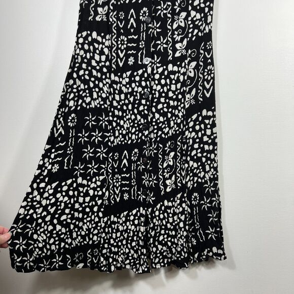 Buster N Bogi Dress 0X Black White Batik Button Front Sleeveless Flowy Floral - Picture 9 of 15